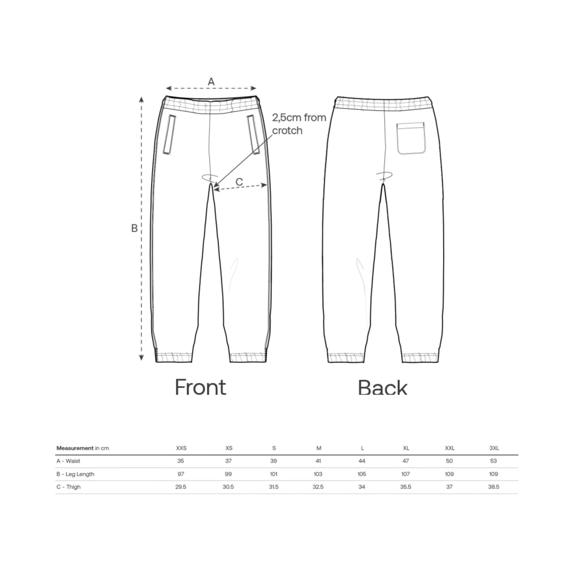 Mopo Label - Jogger STBU157 Jammer Dry - Size-Chart