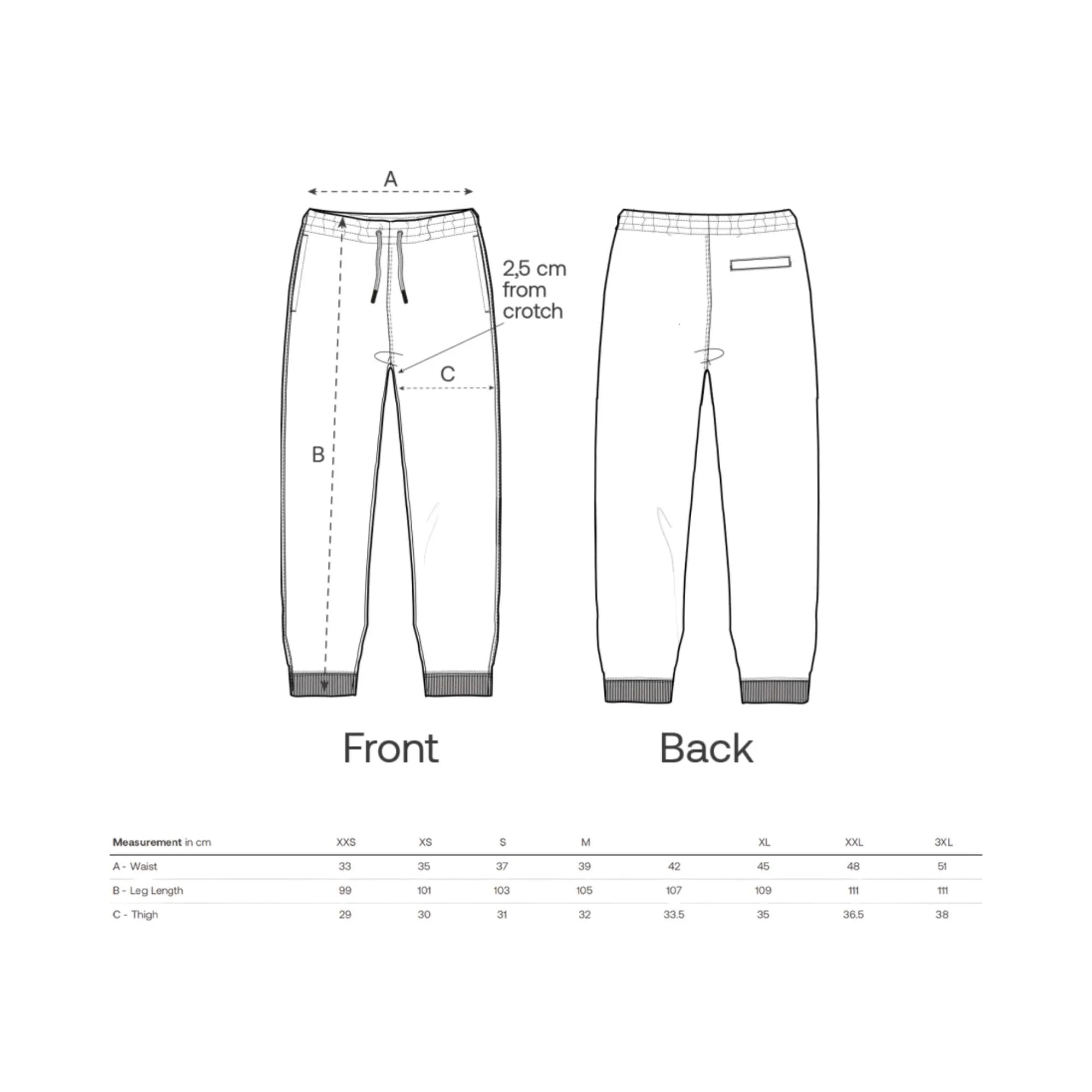 Mopo Label - Jogger STBU185 Mover 2.0 - Size-Chart