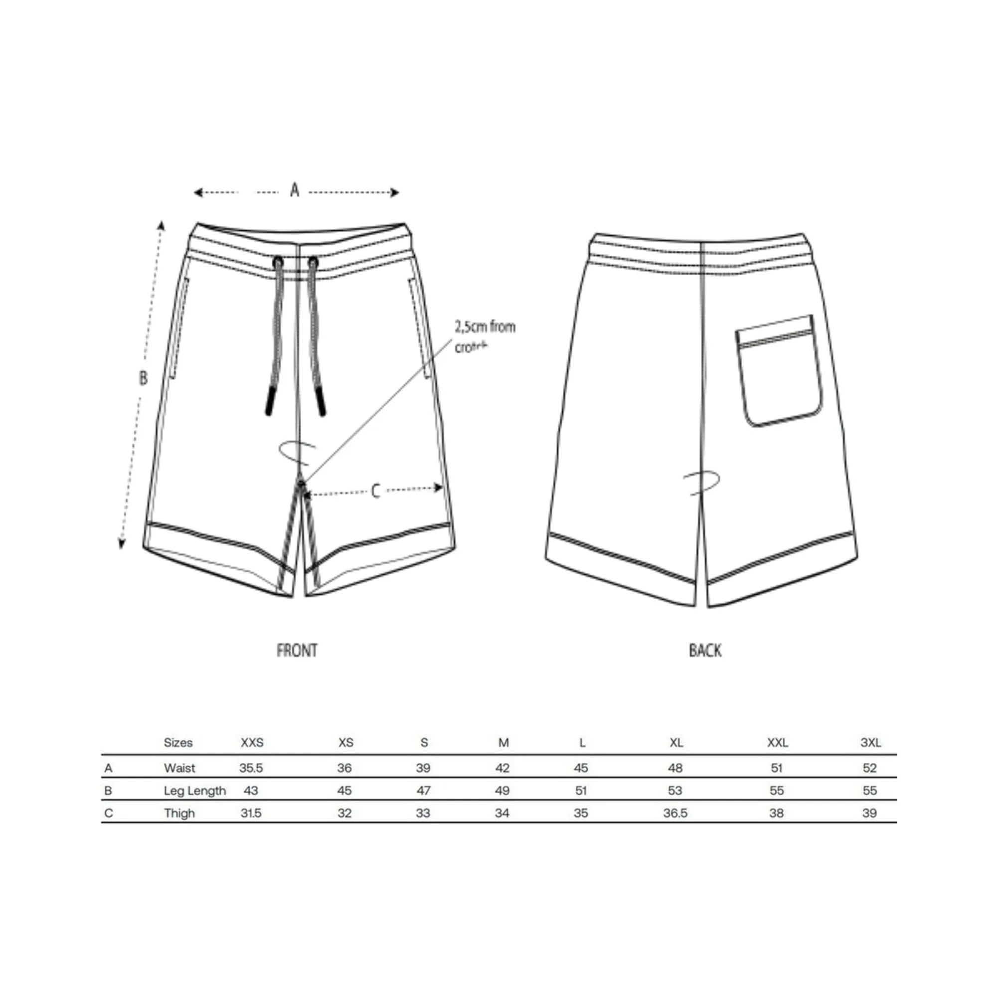 Mopo Label - Pantaloncini STBU944 Boarder-Dry - Size-Chart
